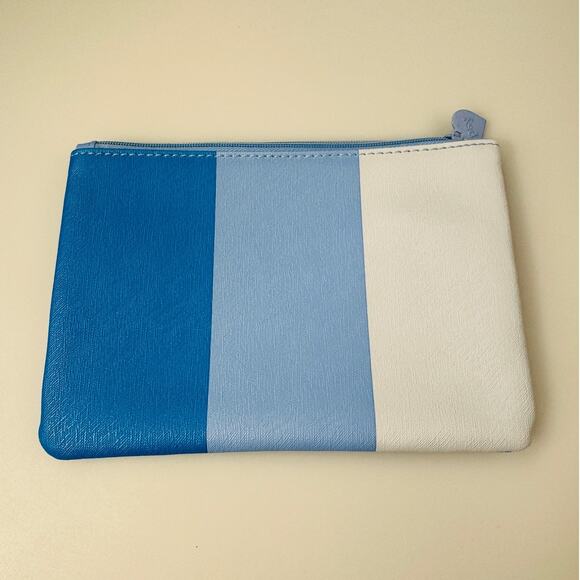 Ipsy Cosmetic Makeup Bag Zipper Pouch Blue Wide Striped Heart Zip Charm - Picture 2 of 5